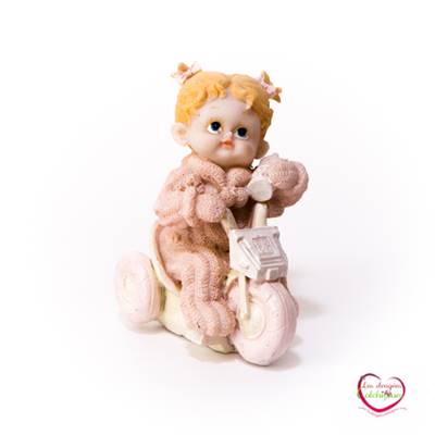 Figurine bebe rose tricycle couette 11 cm seul
