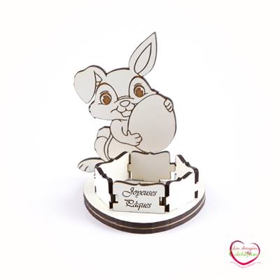 Bougeoir de table lapin en bois 10x10x6 cm 