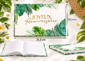 Livre d’Or Anniversaire Joyeux Anniversaire – Tropical Exotique Vert et Or 21,5 x 16 cm