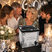 Urne Joyeux Anniversaire argent et noir – Boîte à cartes 20 x 20 cm