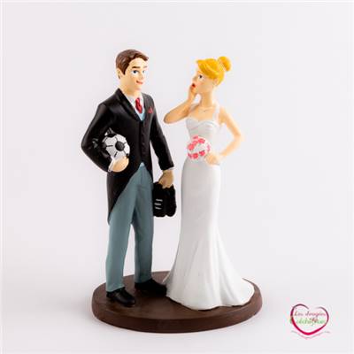 Figurine piéce montée couple de marié football 19 cm