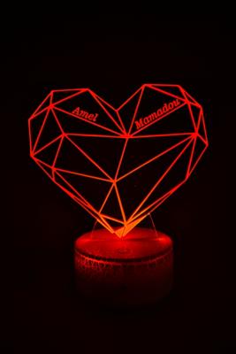 Lampe 3d personnalisée à led - Hologramme Coeur