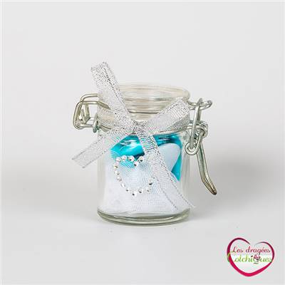 pot en verre fermeture métal dragées avec deco strass coeur