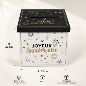 Urne Joyeux Anniversaire noir et or – Boîte à cartes 20 x 20 cm