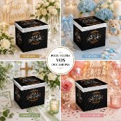Urne Joyeux Anniversaire originale noir et or – Boîte à cartes 20 x 20 cm