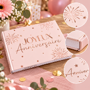 Livre d’Or Anniversaire Joyeux Anniversaire – Rose Blush et Or 21,5 x 16 cm