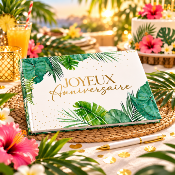Livre d’Or Anniversaire Joyeux Anniversaire – Tropical Exotique Vert et Or 21,5 x 16 cm