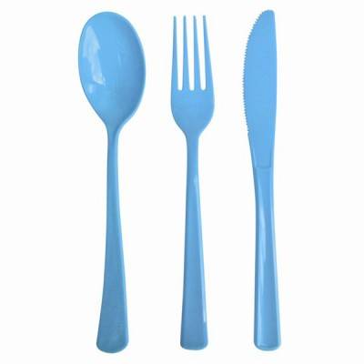 Ménagère couvert jetable plastique turquoise 30 pièces