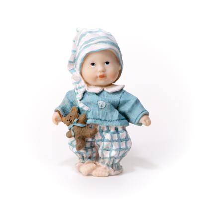 Figurine bebe bleu bonnet ourson 15 cm seul