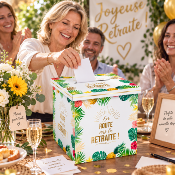 Urne Départ à la Retraite Exotique – Boîte à Cartes et Enveloppes 20 x 20 cm