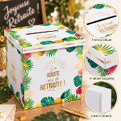 Urne Départ à la Retraite Exotique – Boîte à Cartes et Enveloppes 20 x 20 cm