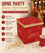 Urne Joyeux Anniversaire Party Rouge et Or – 20 x 20 cm