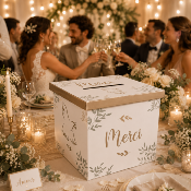 Urne Mariage Merci avec colombes – Boîte à cartes 20 x 20 cm