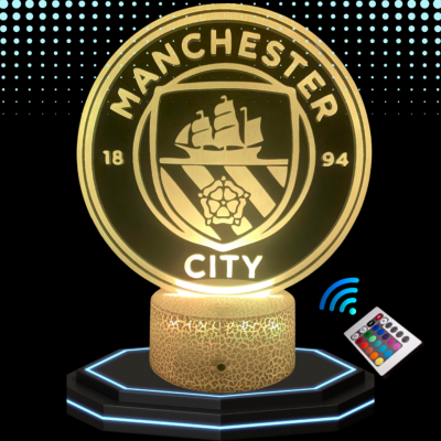 Lampe 3d personnalisée à led - Football Manchester City | Veilleuse, Décoration Maison, Cadeau Personnalisé Anniversaire et Noël
