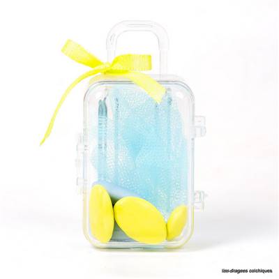 valise en plastique pour dragées vide 7x4.5 cm