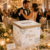 Urne Mariage Merci avec colombes – Boîte à cartes 20 x 20 cm