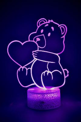 Lampe de chevet LED 3D - Animal Ourson coeur | Veilleuse Enfant, Décoration Chambre, Cadeau Personnalisé Anniversaire et Noël