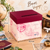 Urne Mariage Thème Voyage – Boîte à Cartes et Enveloppes 23 x 20,5 x 20,5 cm