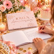 Livre d’Or Anniversaire Joyeux Anniversaire – Rose Blush et Or 21,5 x 16 cm