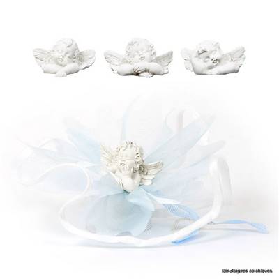 Emballage dragées ange dormant sur double tulle