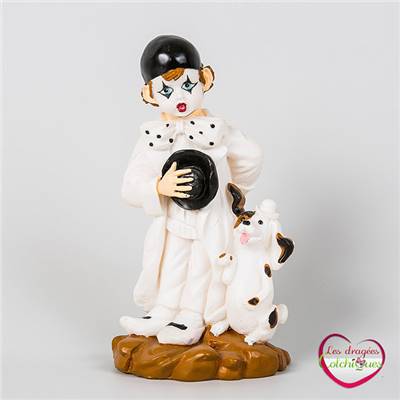 Figurine pierrot avec chien chapeau seul