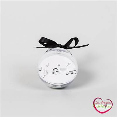 contenant boule plexi pour dragées avec déco musique