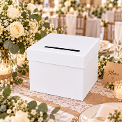 Urne Mariage Blanche Simple – Boîte à Cartes et Enveloppes 23 x 20,5 x 20,5 cm
