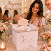 Urne Joyeux Anniversaire Party Blush rose et or – 20 x 20 cm
