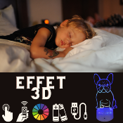 Lampe de chevet LED 3D - Animal Chien Bouledogue | Veilleuse, Décoration Maison, Cadeau Personnalisé Anniversaire et Noël