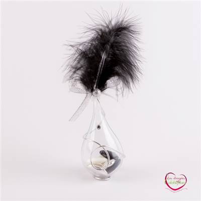 Boite dragées decoration plume sur goutte plexiglas