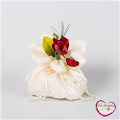 bourse pour dragées satinée avec bouquet de fleur