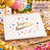 Livre d�Or Anniversaire Joyeux Anniversaire � Blanc et Confettis Multicolores 21,5 x 16 cm
