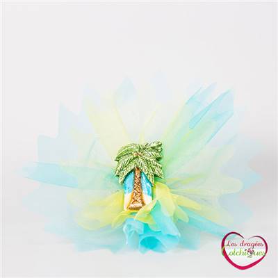 Bonbonniere à dragees décoration petit palmier sur double tulle
