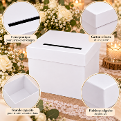 Urne Mariage Blanche Simple – Boîte à Cartes et Enveloppes 23 x 20,5 x 20,5 cm