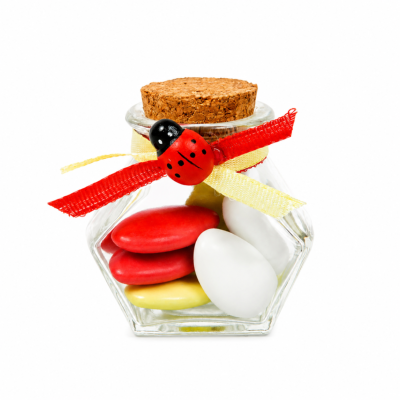 pot en verre encrier pour dragées avec coccinelle – Baptême, Anniversaire et Communion