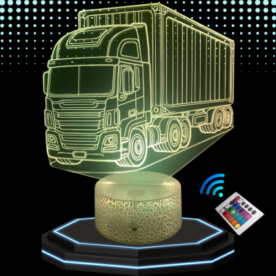 Lampe de chevet LED 3D - Camion semi remorque routier| Veilleuse, Décoration Maison, Cadeau Personnalisé Anniversaire et Noël