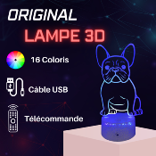 Lampe de chevet LED 3D - Animal Chien Bouledogue | Veilleuse, Décoration Maison, Cadeau Personnalisé Anniversaire et Noël
