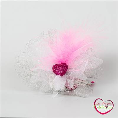 bonboniere tulle pour dragées avec coeur pailleté