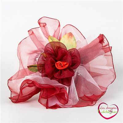 contenant tulle filet pour dragées avec fleur coquelicot