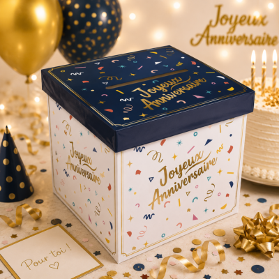 Urne Joyeux Anniversaire Party Confettis – Boîte à cartes 20 x 20 cm