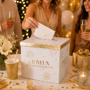 Urne Joyeux Anniversaire Party Dorée blanc et or – 20 x 20 cm