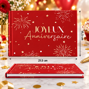 Livre d’Or Anniversaire Joyeux Anniversaire – Rouge et Or Festif 21,5 x 16 cm