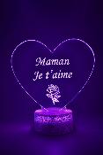 Lampe de chevet LED 3D -  Cœur Maman je t'aime  | Veilleuse Enfant, Décoration Chambre, Cadeau Personnalisé Anniversaire et Noël