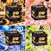 Urne Anniversaire 20 Ans – Boîte à Cartes et Enveloppes Noire et Dorée 20 x 20 cm