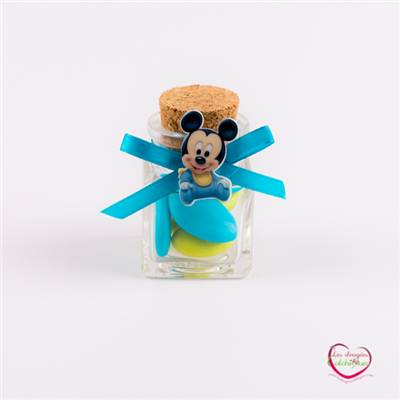Bonbonnière à dragees mickey sur pot verre carré