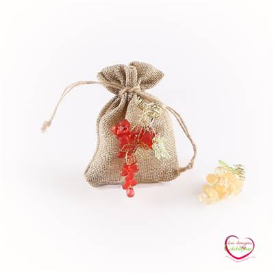 bourse à dragees jute avec grappe raisin