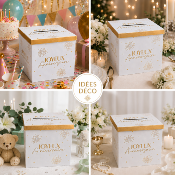 Urne Joyeux Anniversaire Party Dorée blanc et or – 20 x 20 cm