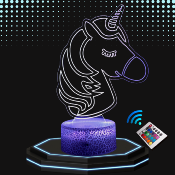 Lampe de chevet LED 3D - Animal Licorne | Veilleuse Enfant, Décoration Chambre, Cadeau Personnalisé Anniversaire et Noël
