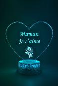 Lampe de chevet LED 3D -  Cœur Maman je t'aime  | Veilleuse Enfant, Décoration Chambre, Cadeau Personnalisé Anniversaire et Noël