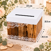 Urne Mariage Bohème Chic Dentelle – Boîte à Cartes et Enveloppes 23 x 20,5 x 20,5 cm
